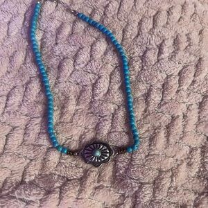 Mystique Boutique Blue and Silver Beaded Necklace/ almost chocker